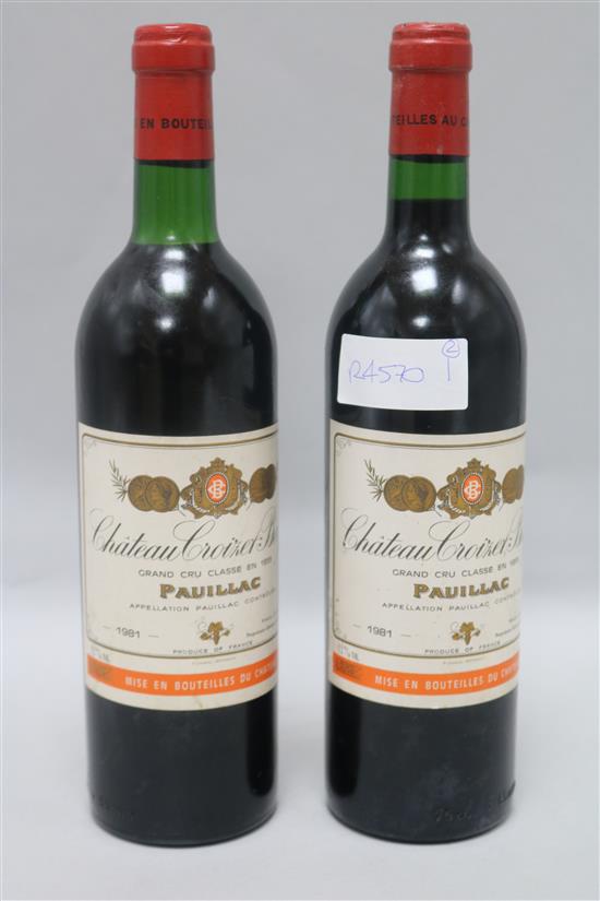 Two Bottles of Chateau Croizet-Bages, Pauillac, 1981.